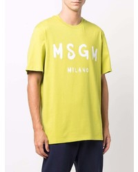 T-shirt à col rond imprimé jaune MSGM