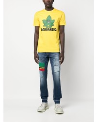 T-shirt à col rond imprimé jaune DSQUARED2