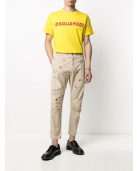 T-shirt à col rond imprimé jaune DSQUARED2