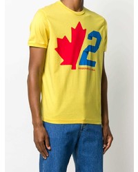 T-shirt à col rond imprimé jaune DSQUARED2