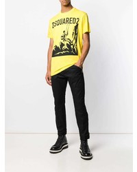 T-shirt à col rond imprimé jaune DSQUARED2