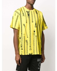 T-shirt à col rond imprimé jaune Moschino