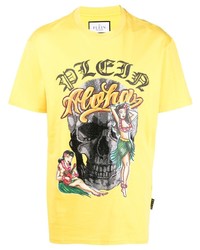 T-shirt à col rond imprimé jaune Philipp Plein