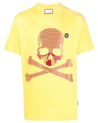 T-shirt à col rond imprimé jaune Philipp Plein