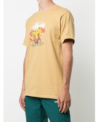 T-shirt à col rond imprimé jaune Stussy