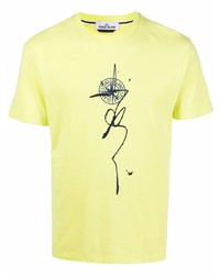 T-shirt à col rond imprimé jaune Stone Island