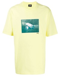 T-shirt à col rond imprimé jaune Stussy