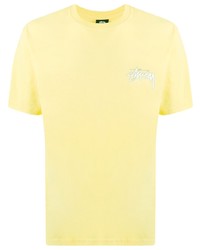 T-shirt à col rond imprimé jaune Stussy