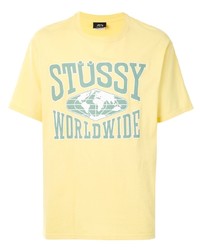 T-shirt à col rond imprimé jaune Stussy