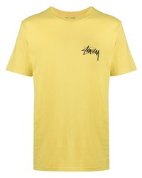 T-shirt à col rond imprimé jaune Stussy