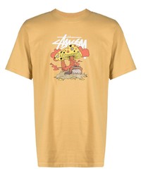 T-shirt à col rond imprimé jaune Stussy