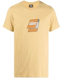 T-shirt à col rond imprimé jaune Stussy