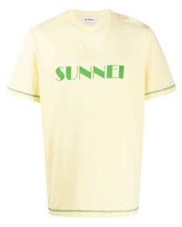T-shirt à col rond imprimé jaune Sunnei