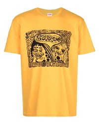 T-shirt à col rond imprimé jaune Supreme