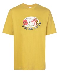 T-shirt à col rond imprimé jaune Supreme