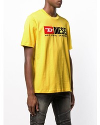 T-shirt à col rond imprimé jaune Diesel