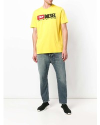 T-shirt à col rond imprimé jaune Diesel