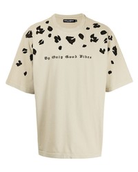 T-shirt à col rond imprimé léopard beige
