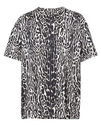 T-shirt à col rond imprimé léopard blanc et noir Burberry