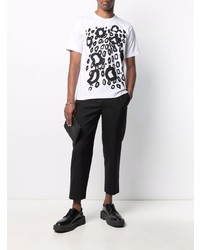 T-shirt à col rond imprimé léopard blanc et noir Black Comme Des Garçons