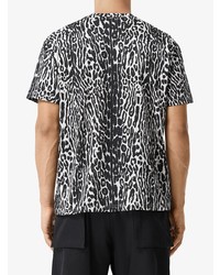 T-shirt à col rond imprimé léopard blanc et noir Burberry