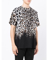 T-shirt à col rond imprimé léopard blanc et noir Roberto Cavalli