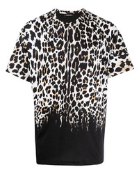 T-shirt à col rond imprimé léopard blanc et noir Roberto Cavalli