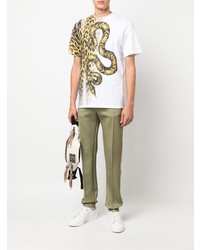 T-shirt à col rond imprimé léopard blanc Roberto Cavalli