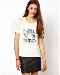 T-shirt à col rond imprimé léopard blanc Selected