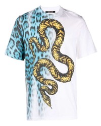 T-shirt à col rond imprimé léopard bleu clair Roberto Cavalli