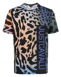 T-shirt à col rond imprimé léopard bleu marine