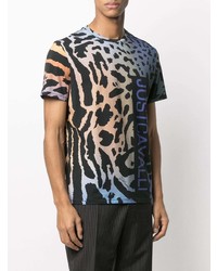 T-shirt à col rond imprimé léopard bleu marine Just Cavalli