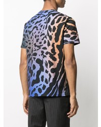 T-shirt à col rond imprimé léopard bleu marine Just Cavalli
