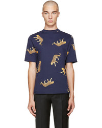 T-shirt à col rond imprimé léopard bleu marine Paul Smith