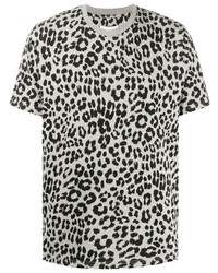 T-shirt à col rond imprimé léopard gris