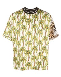 T-shirt à col rond imprimé léopard jaune
