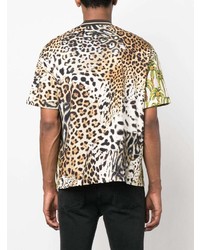 T-shirt à col rond imprimé léopard jaune Roberto Cavalli