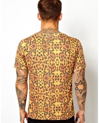T-shirt à col rond imprimé léopard marron clair Hype