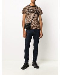 T-shirt à col rond imprimé léopard marron clair VERSACE JEANS COUTURE