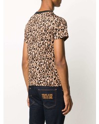 T-shirt à col rond imprimé léopard marron clair VERSACE JEANS COUTURE