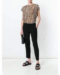 T-shirt à col rond imprimé léopard marron clair Alberto Biani