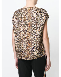 T-shirt à col rond imprimé léopard marron clair Alberto Biani
