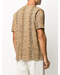 T-shirt à col rond imprimé léopard marron clair Saint Laurent