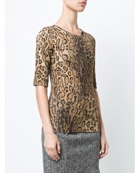 T-shirt à col rond imprimé léopard marron clair Marc Cain
