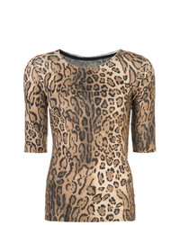 T-shirt à col rond imprimé léopard marron clair Marc Cain