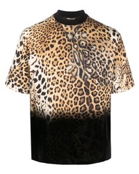 T-shirt à col rond imprimé léopard marron clair Roberto Cavalli