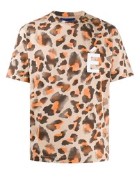T-shirt à col rond imprimé léopard marron clair Études