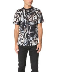 T-shirt à col rond imprimé léopard marron