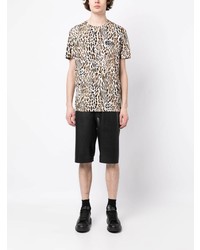 T-shirt à col rond imprimé léopard marron Moschino