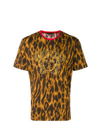 T-shirt à col rond imprimé léopard moutarde